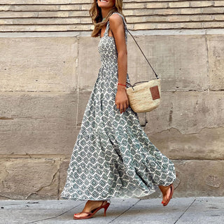 Vestido longo de verão elegante estampado com alça floral 