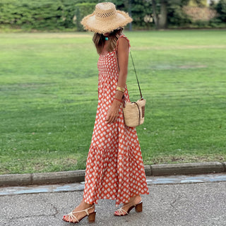 Vestido longo de verão elegante estampado com alça floral 