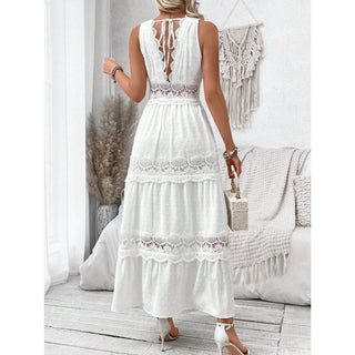 Women's Lace Stitching V-neck Sleeveless Dress