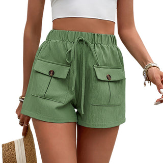 Shorts casual com bolso duplo, cintura elástica 