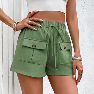 Shorts casual com bolso duplo, cintura elástica 