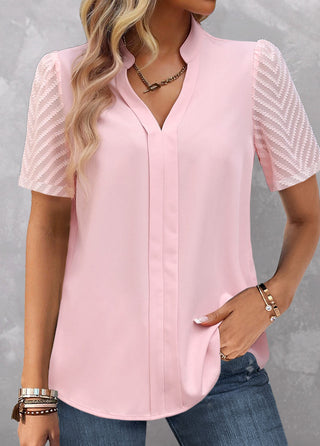 Blusa manga curta com decote em V camisa casual feminina