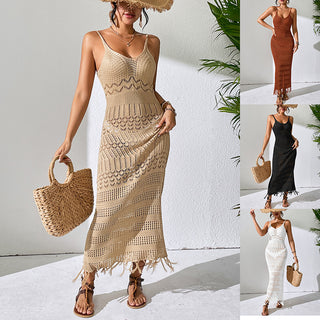 Vestido de crochê com franjas moda praia