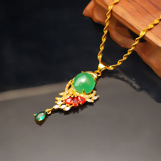 Fashion Alluvial Gold Peacock Green Chalcedony Pendant