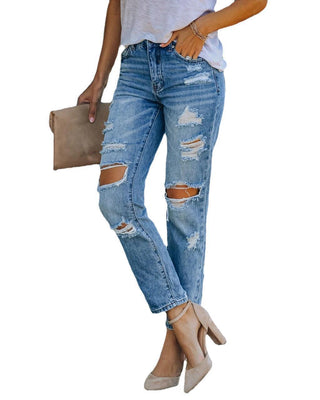 Fashion Water Hole Straight Jeans Pants