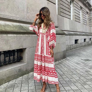 Vestido longo solto e com mangas bufantes