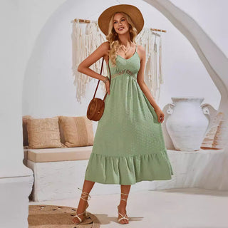 Summer Casual V-neck Solid Color Cutout Sling Dress