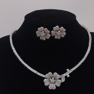 Camellia Zircon Necklace And Earrings Set