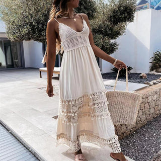 Vestido longo de crochê charmoso