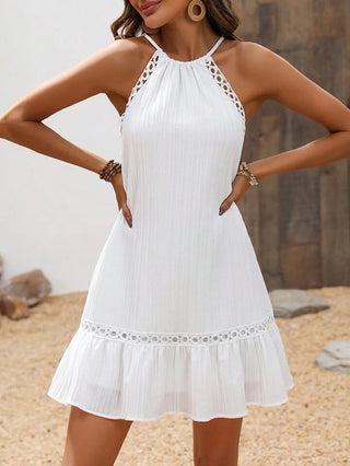Vestido curto com costura em jacquard